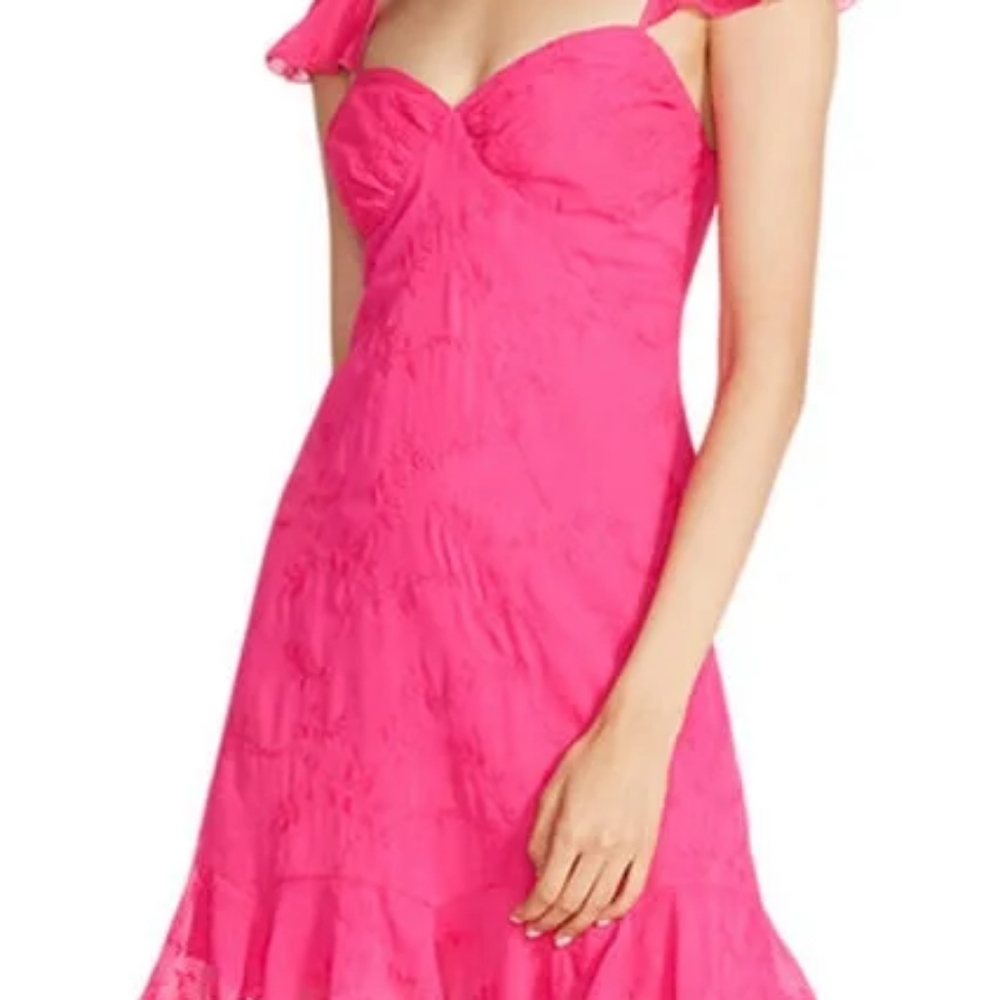 Betsey johnson Embroidered Chiffon Ruffled-Hem Lace Dress